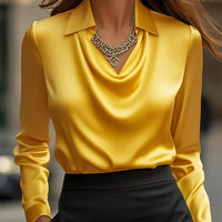Elegant Simple Shirt Collar Women's Top Independent Polyester Lycra Blend Long Sleeve