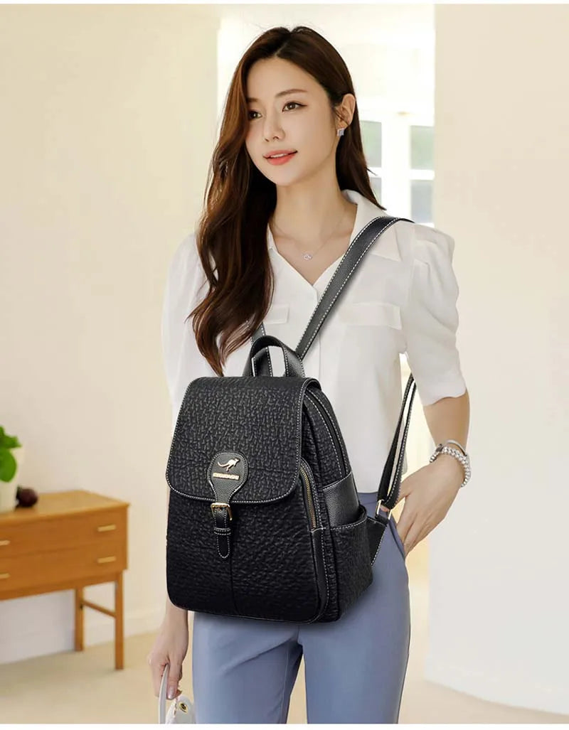 Women's Fashion Luxury Designer Leather Backpacks Large Capacity Zipper Shoulder Bags Female School Bag Travel Bag pack