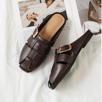 Designer Women Sandals Mules Summer Roman Slippers Fashion Buckle Woven Casual Soft sole Shoes