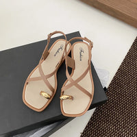 Women's Roman Style Toe-Over Sandals Flat Bottom Outdoor Wear Crossbody PVC Material Anti-Slip Low Heel Footwear
