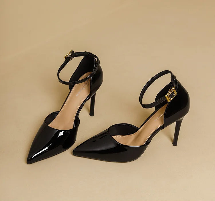 Pointy Toe Elegant Women Shoes Stilettos Office Sandals For Ladies Cover Heel Ankle Strap Sandals