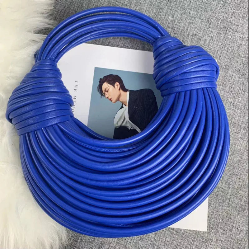 Fashionable Hand-Knitted Noodle Bag Women's Shoulder Bag Urban Minimalist Style Dumpling Bag Versatile Knot Design PU Material