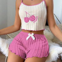 2 pcs Pajamas Set for Women Casual Simple Ground Wool Halter Vest Shorts Set Home Wear Sleepwear Lounger wear Natalia Home Fashion    Natalia Home Fashion