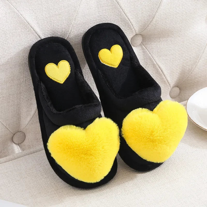 Warm Cotton Slippers Women's Cartoon Peach Heart Design Floor Anti-slip Home Slippers For girls - Natalia Home Fashion