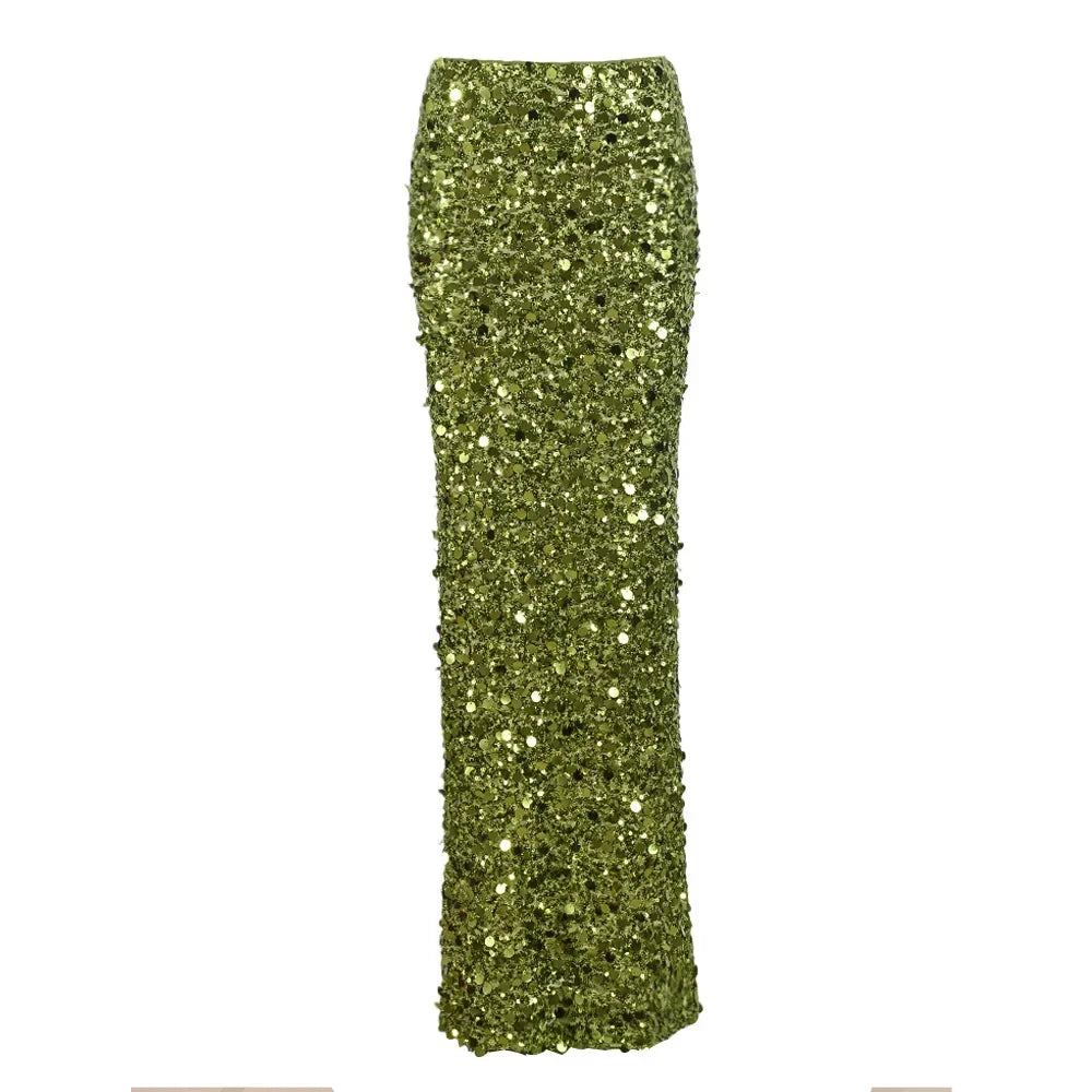 Trendix Party Green Shiny Skirts For Women High Waist Fashion Sequin Patchwork Long Skirts Femme 2024 New Trendy Skirt Clubwear Natalia Home Fashion   Green-XL Natalia Home Fashion