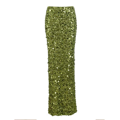 Trendix Party Green Shiny Skirts For Women High Waist Fashion Sequin Patchwork Long Skirts Femme 2024 New Trendy Skirt Clubwear Natalia Home Fashion   Green-XL Natalia Home Fashion