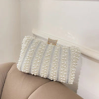Vintage Pearl Women Handbag Diamond Evening Bag Luxury Wedding Bridal Ladies Clutch Chain White Shoulder Dress Dinner Bag