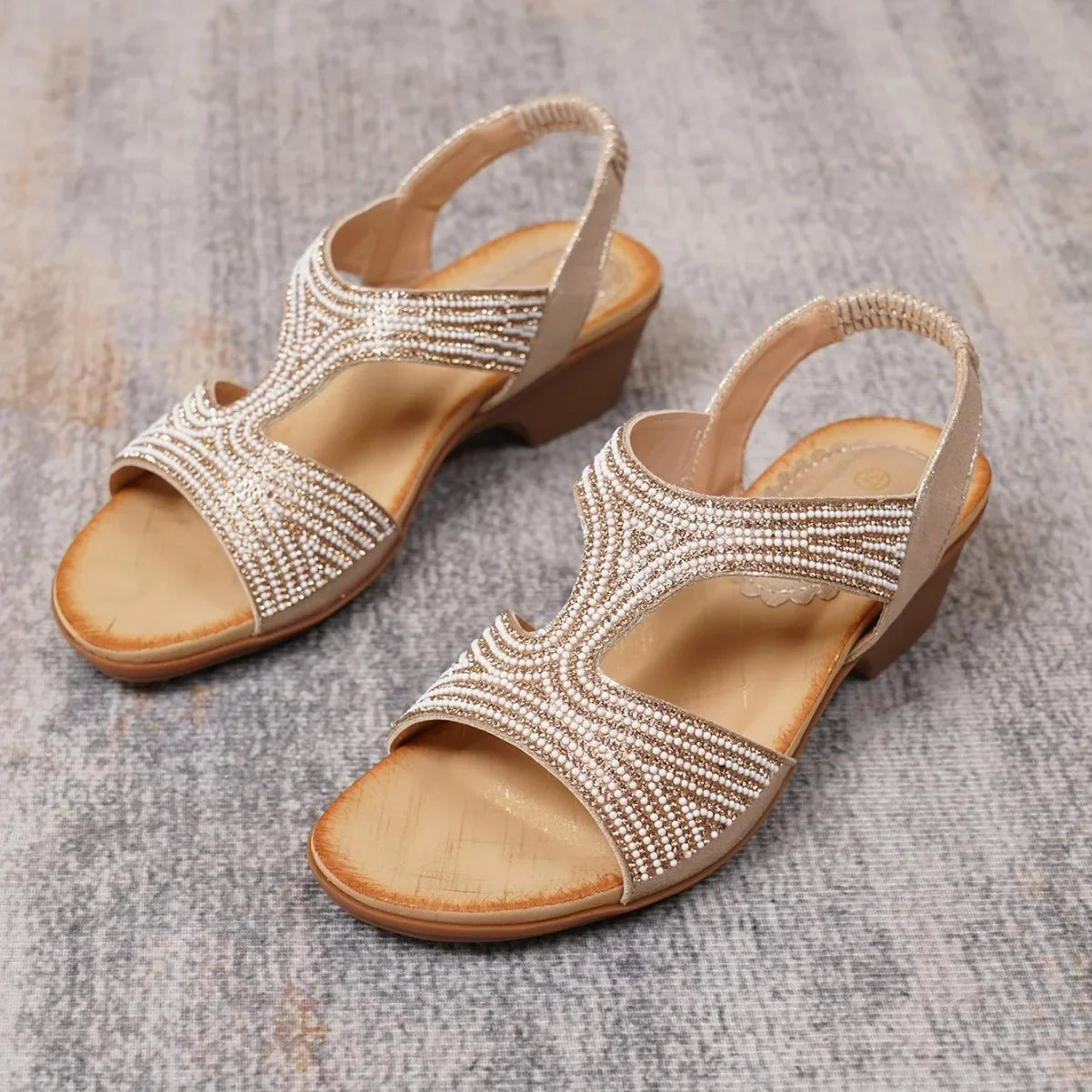 Bohemian Water Diamond Slope Heel Sandals Casual Outdoor Wear Retro Style Synthetic Material Comfortable Commuting Versatile
