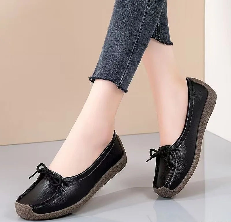 Luxury Shoes Cow tendon sole Women's Flats Anti slip shallow mouth soft soled shoes Solid color lace up