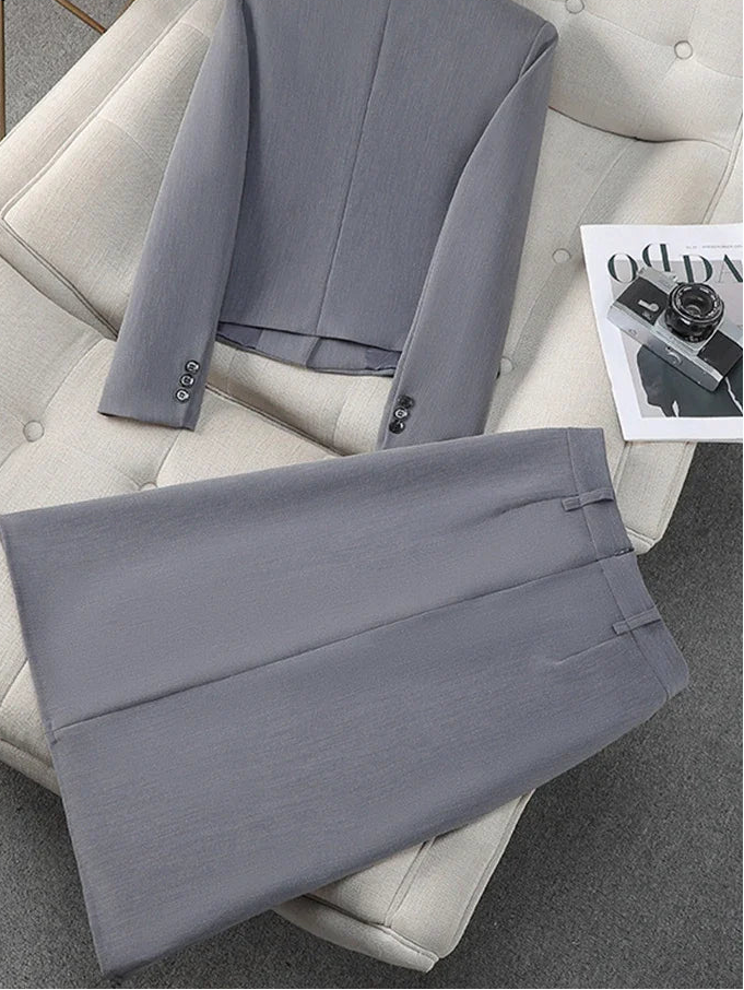 Fashion Office Half Skirt Set for Women Slim Fit Long Sleeved Single Row Two Button Half Skirt Two Piece Set