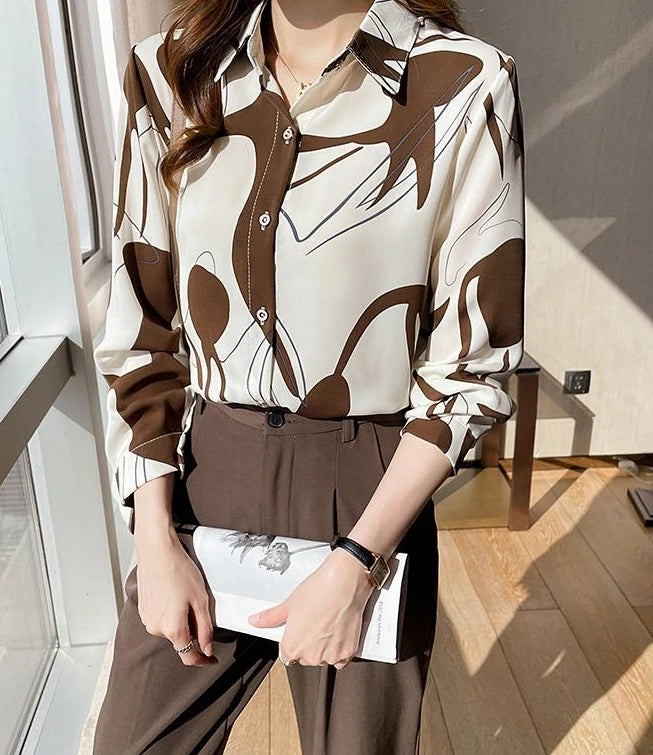 Print Shirts & Blouses for Women Fine Elegant Fashion Chic Chiffon Woman Top