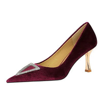 Designer Women Heels Prom Pumps Lady Velvet Pointed Toe 7cm Thin High Heels Pearl Crystal Buckle Shoes