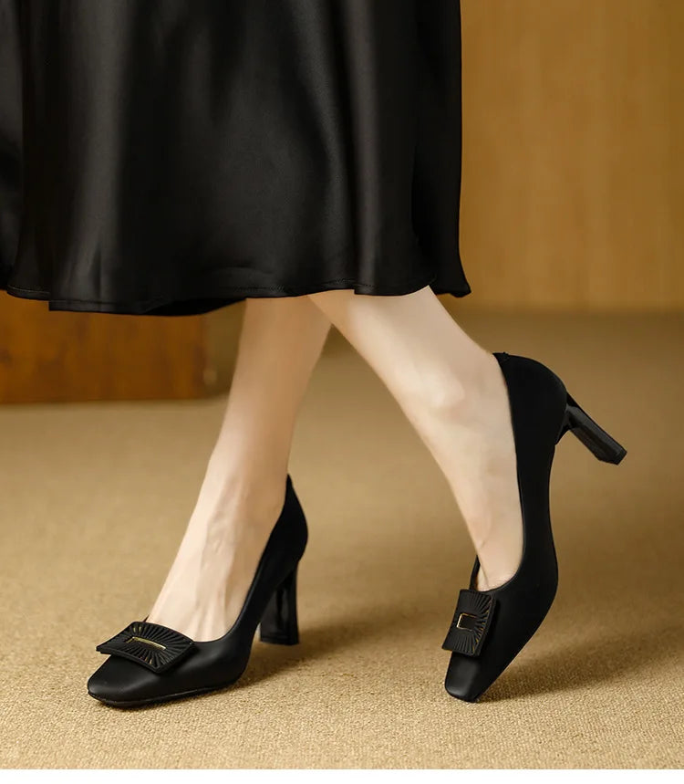 Square Toe Comfort Soft Office Shoes Daily Outdoors Women Shoes 7CM Thick High Heels Shallow Mouth Fashion Party Shoes