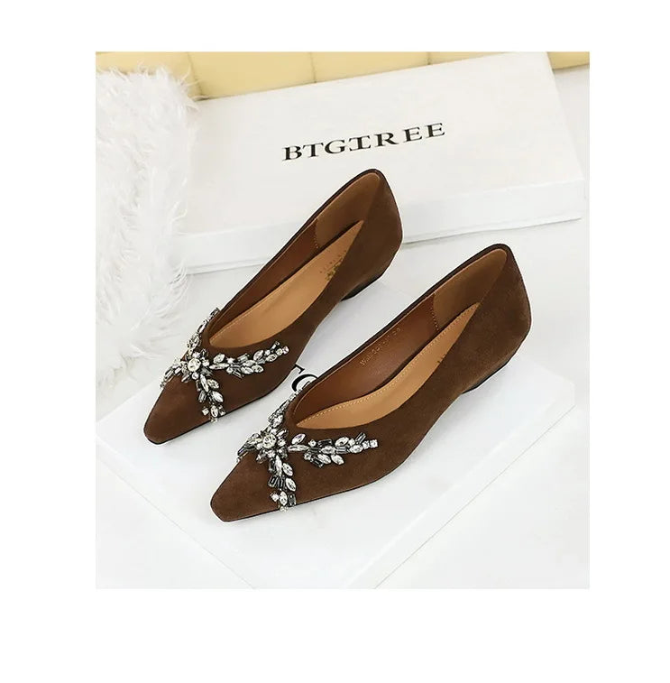 New Spring Crystal Women Mary Jane Shoes Fashion Shallow Slip on Elegant Party Dress Low Heel Shoes