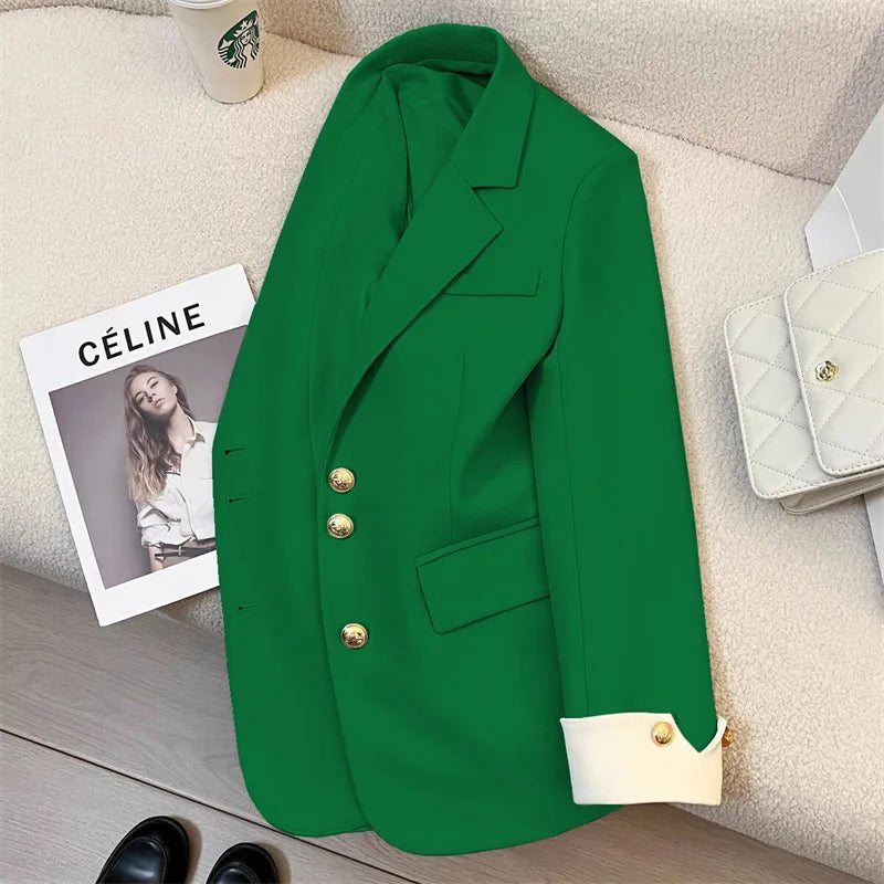 Fashion Women’s Casual Elegant Trendy Solid Color Single-breasted Long Sleeve Suit Blazers Female Clothes Coats Tops - Natalia Home Fashion