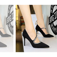 Banquet Pointed Toe High Heels Diamond Chain One-Strip Thin Heel Super High Heels Light Mouth Elegant Lace-Up