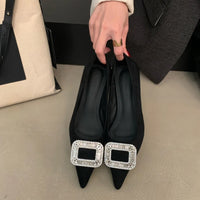 Elegant Retro Pointed Toe High Heels Thin Heel Women's Shoes Comfortable Diamond Embellished Low Cut Fashionable Footwear