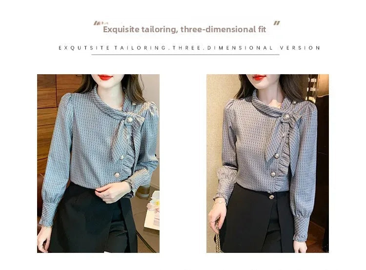 Elegant Plaid Long Sleeve Women's Shirt Vintage Design Simple Style Ageless Fashionable Top Quality Material