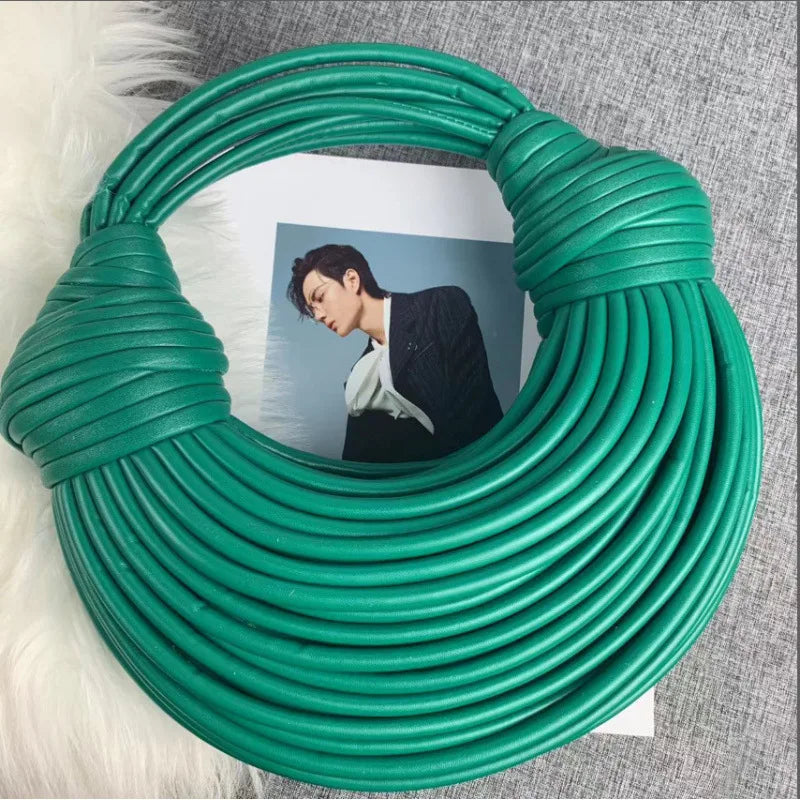 Fashionable Hand-Knitted Noodle Bag Women's Shoulder Bag Urban Minimalist Style Dumpling Bag Versatile Knot Design PU Material