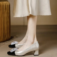 Rhinestone Camellia Flower Women's Shoes Square Toe Thick Heels 5cm Ladies Pumps Party Shoes