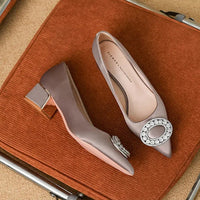 Soft Leather Black Pointed Toe Work Shoes Spring Autumn New Style Comfortable Thick Heel Professional Soft Bottom Shoes
