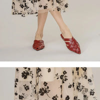Hollow Woven Pointed Cool Slippers Women's Summer Thick Heel Outer Wear Bag Head Half Slippers Women Sandals