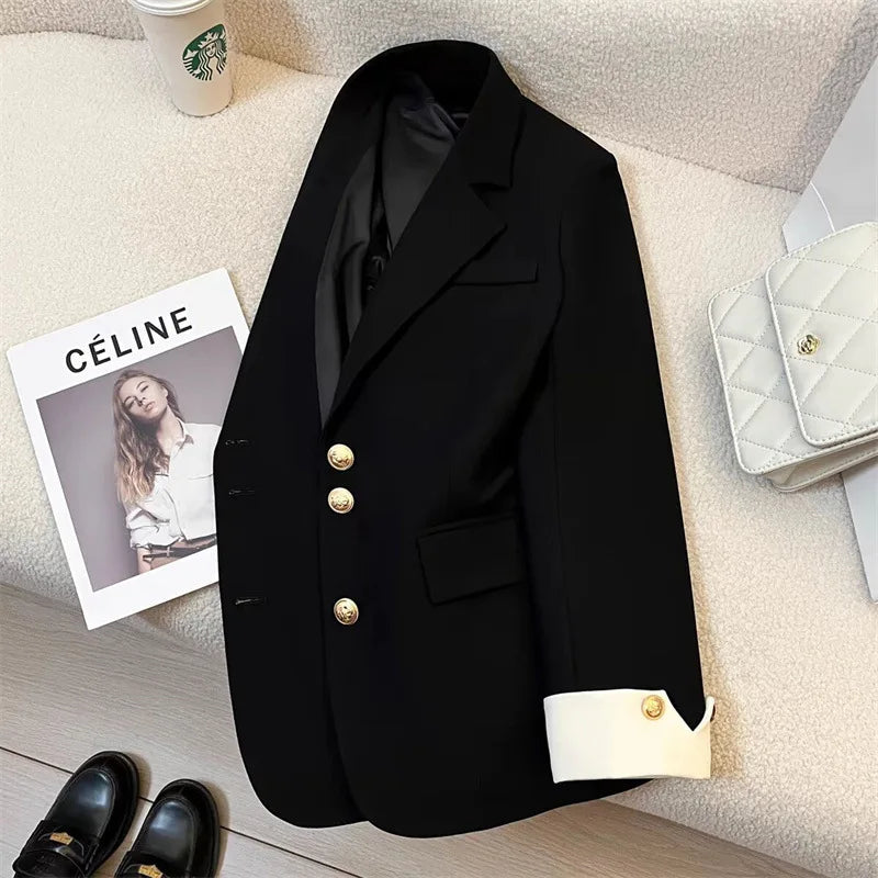 Fashion Women’s Casual Elegant Trendy Solid Color Single-breasted Long Sleeve Suit Blazers Female Clothes Coats Tops - Natalia Home Fashion