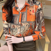 Slim Floral Long-sleeved Shirt Loose Printed Top for Women