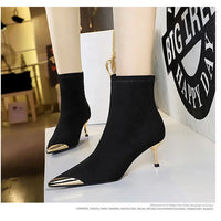 High Heels Women Ankle Boots Sexy Pointed Toe Leather Shoes Women Party Boots Dress  Chelsea Boots