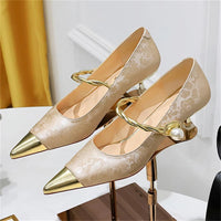 Metal Decoration Buckle Strap Women's Low Thin Heels Pumps Pointed Toe Wedding Party Shoes