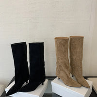 Street Style Pointed Toe Knee-High Boots Women Low Heels Shoes Female Long Booties Women Shoes