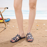 Leaf Pattern Women's Sandals Outdoor Wear New Style Beach Flat Bottom Slip-On Holiday Comfortable Breathable Flats