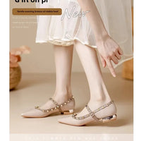 Elegant French Style Cropped Studded Flat Bottom Sandals Women's Summer Tweed Pattern Medial Vacancy Pointe Roman Design