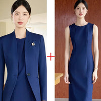 Elegant Professional Suit Dress Two-Piece Set Workwear Beauty Salon Uniform Long Sleeve Formal Outfit Polyester Fiber