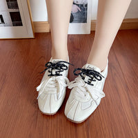 Retro Lacing Breathable Women's Thick Bottom Pleated Casual Sneakers White Shoes