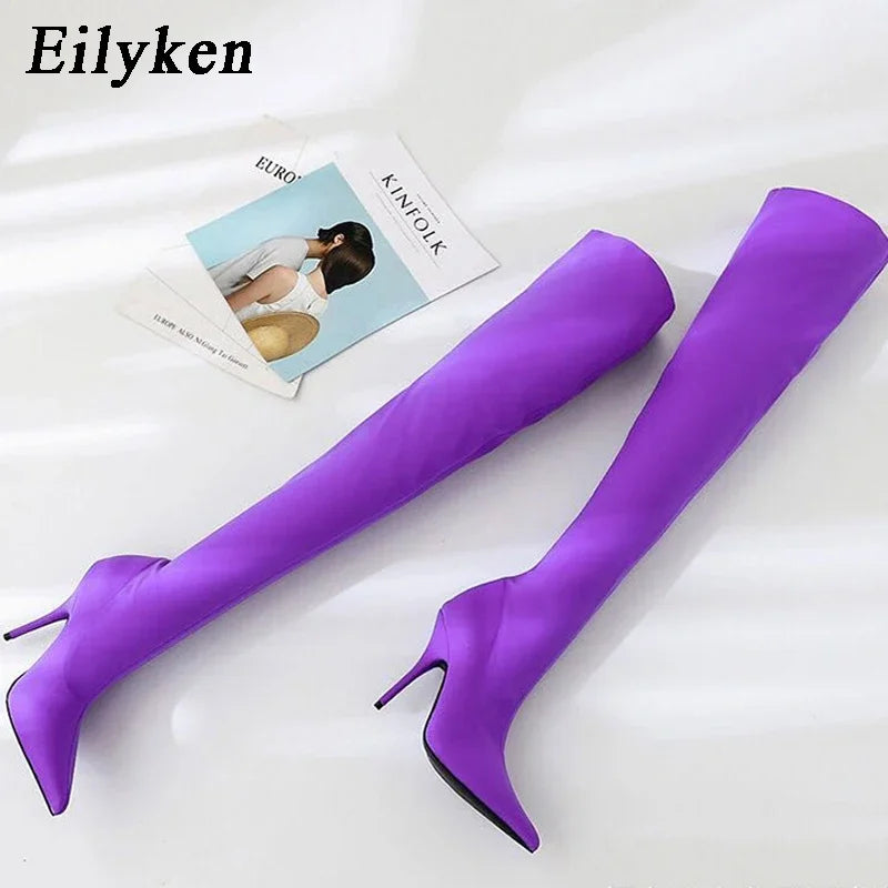 Black Thigh High Boots Over The Knee Elastic Stretch Boots Women Sexy Thin Heels Sock Boots