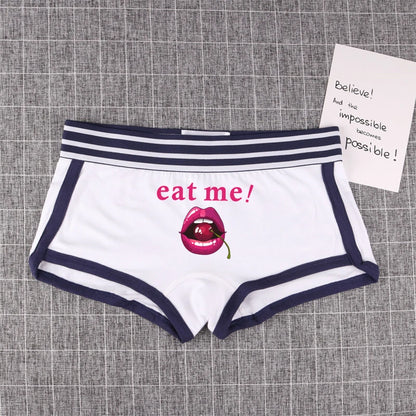 Fashion Girls Boxer EAT ME Cherry In The Mouth Cotton Underwear Sexy Boys shorts for Women Ladies Shorts Comfortable Home Panties