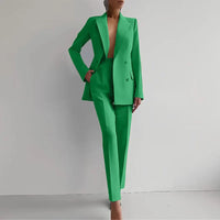 Women Fashion Solid Pant Suits, Office Lady Elegant V-Neck Long Sleeve Blazer Set, Pencil Pants Slim Ladies Outfit