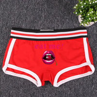 Fashion Girls Boxer EAT ME Cherry In The Mouth Cotton Underwear Sexy Boys shorts for Women Ladies Shorts Comfortable Home Panties