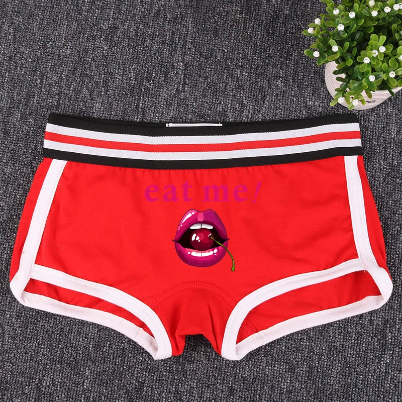 Fashion Girls Boxer EAT ME Cherry In The Mouth Cotton Underwear Sexy Boys shorts for Women Ladies Shorts Comfortable Home Panties