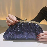 Fashion Sequins Bead Evening Bag Crystal Women Shell Clip Bags Blue Dinner Party Day Diamond Clutch Handbag Chains Shoulder Bags