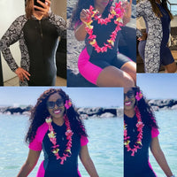 One Piece Quick-Drying Swimwear Sporty Swim Suit Short Sleeve Swimsuit Women Surfing Sun Protection No built-in bra