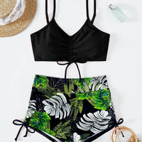 Tie Dye Bikini Drawstring Swimsuit Women High Waist Shorts Swimwear Female Padded Bathing Suit Swimming Beachwear Summer