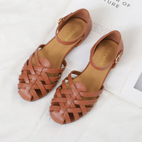 Luxury designer sandals Hollow Low-heeled Closed-toe Sandals for Women for Summer Outdoor Wear Roman Shoes