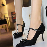 Banquet Bow Rivet T-button Pointed Head High Heel Women's Single Shoes