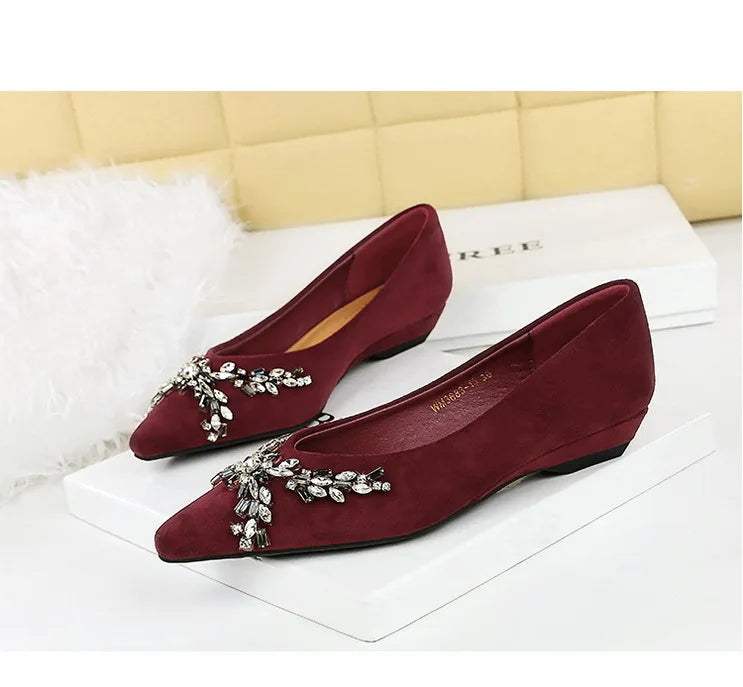 New Spring Crystal Women Mary Jane Shoes Fashion Shallow Slip on Elegant Party Dress Low Heel Shoes