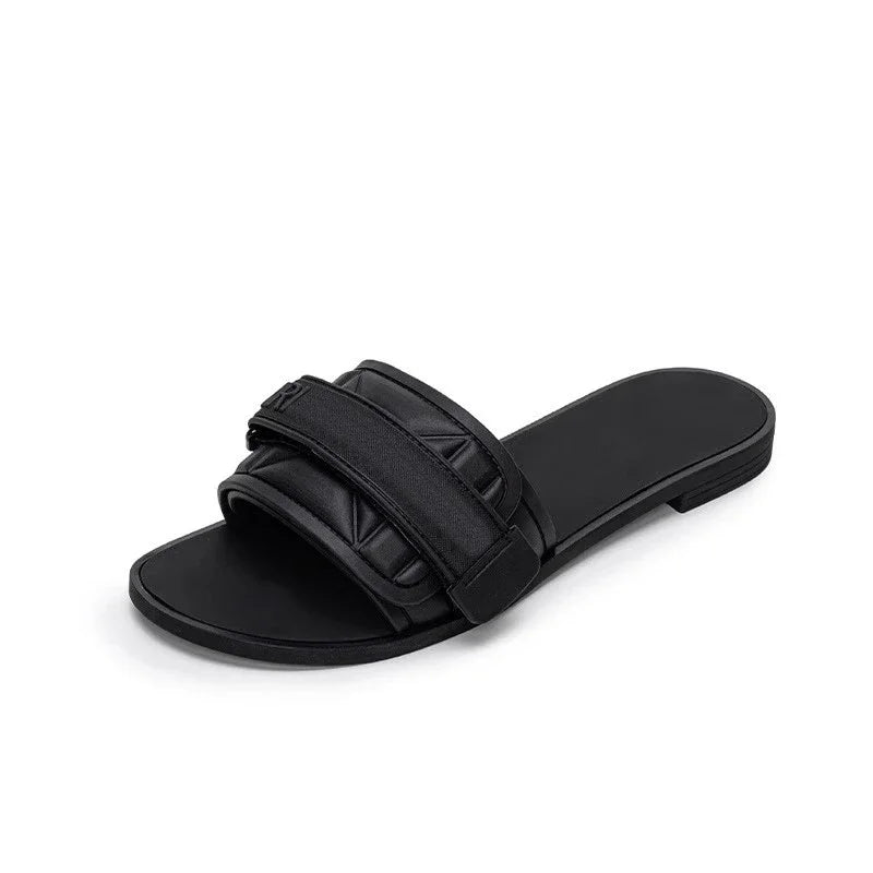 Fashionable and casual one-word flip-flops for women with lettered buckles and a flat bottom - Natalia Home Fashion