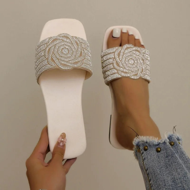 Women's Slippers Summer New Fashion Open Toed  Roman Shoes for Women Rhinestones Sexy Flat Flip Flops Female slippper