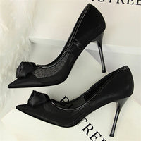 Women's Sexy Nightclub Pole Dancing Show Thin Heels High Mesh Hollowed Out Satin Rose Flower Woman Pumps
