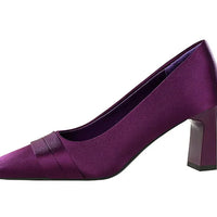 Elegant Satin High Heels Square Toe Slip-On Chunky Heel Comfortable Women's Shoes for Party Fashion Footwear Summer Autumn